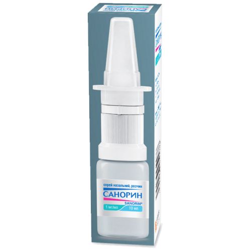 Санорин 0,1% назальний спрей 10 мл - фото №1 Санорин 0,1% назальний спрей 10 мл