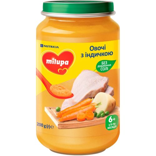 Пюре Milupa Овощи с Индейкой (с 6 месяцев) 200 г - фото №1 Пюре Milupa Овощи с Индейкой (с 6 месяцев) 200 г