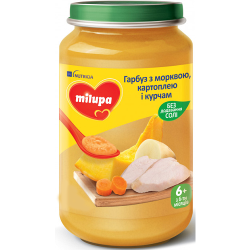 Пюре овоще-мясное Milupa Тыква с морковью, картофелем и цыпленком для детей от 6 месяцев 190 г - фото №1 Пюре овоще-мясное Milupa Тыква с морковью, картофелем и цыпленком для детей от 6 месяцев 190 г