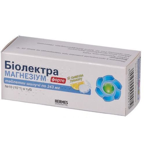 Біолектра Магнезіум Форте 243 мг таблетки шипучі №10 - фото №1 Біолектра Магнезіум Форте 243 мг таблетки шипучі №10