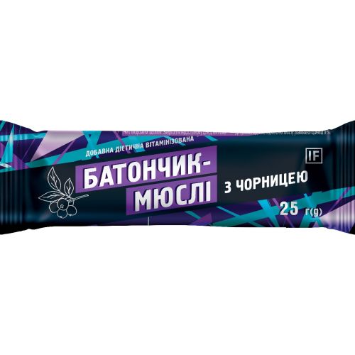 Батончик-мюсли с черникой, 25 г купити - фото №1 Батончик-мюсли с черникой, 25 г купити