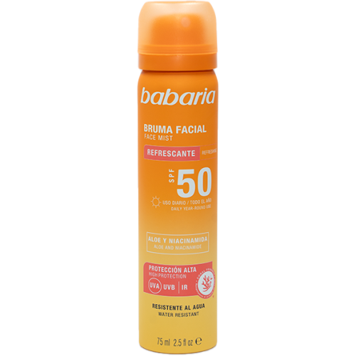 Мист Babaria (Бабария) солнцезащитный для лица SPF50 75 мл - фото №1 Мист Babaria (Бабария) солнцезащитный для лица SPF50 75 мл