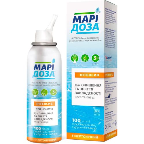 Марідоза Інтенсив спрей назальний з морською водою гіпертонічний флакон 100 мл - фото №1 Марідоза Інтенсив спрей назальний з морською водою гіпертонічний флакон 100 мл