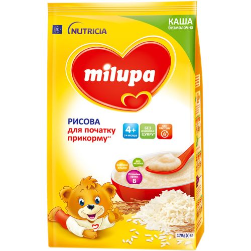 Каша Milupa безмолочная рисовая (с 4 месяцев) 170 г - фото №1 Каша Milupa безмолочная рисовая (с 4 месяцев) 170 г