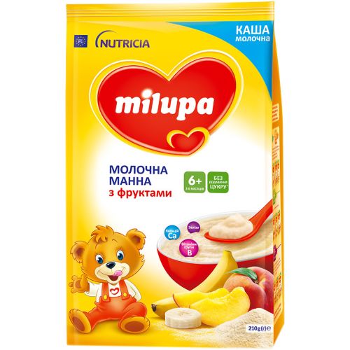 Каша Milupa молочна манна з фруктами (з 6 місяців) 210 г - фото №1 Каша Milupa молочна манна з фруктами (з 6 місяців) 210 г
