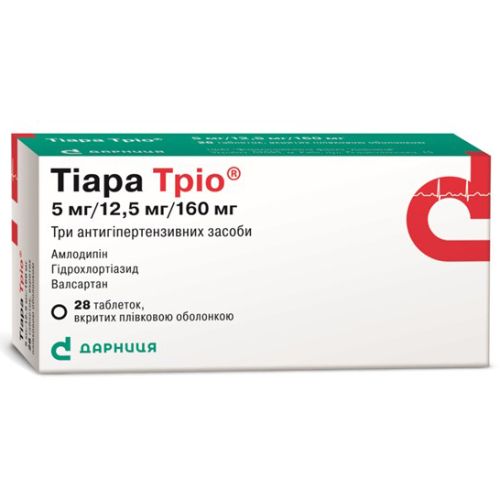 Тиара Трио 5 мг/12,5 мг/160 мг таблетки №28 - фото №1 Тиара Трио 5 мг/12,5 мг/160 мг таблетки №28
