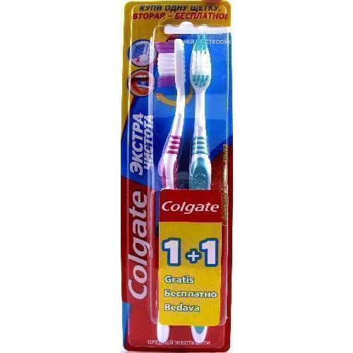 Зубная щетка Colgate Экстра Чистота 1+1 средней жесткости - фото №1 Зубная щетка Colgate Экстра Чистота 1+1 средней жесткости