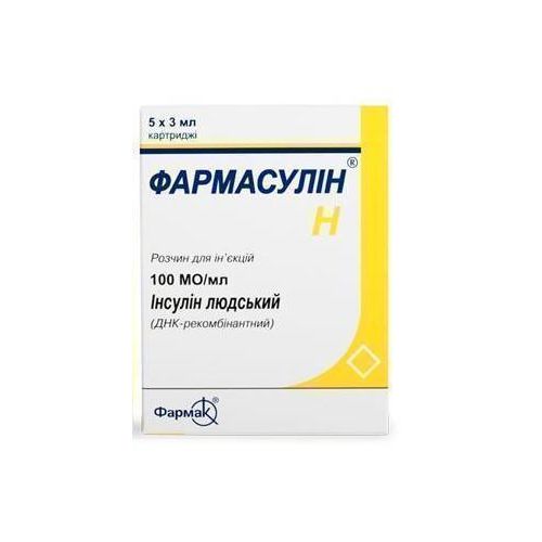Фармасулин Н раствор для инъекций 100 МЕ/мл 3 мл картридж №5 - фото №1 Фармасулин Н раствор для инъекций 100 МЕ/мл 3 мл картридж №5