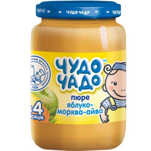 Пюре Чудо-Чадо из яблок, моркови и айвы с сахаром и витамином С 170 г - фото №1 Пюре Чудо-Чадо из яблок, моркови и айвы с сахаром и витамином С 170 г