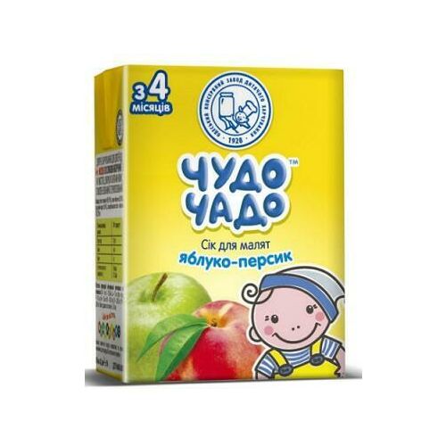 Сік Чудо-Чадо Яблучно-персиковий з м'якоттю з 4 місяців 200 мл - фото №1 Сік Чудо-Чадо Яблучно-персиковий з м'якоттю з 4 місяців 200 мл