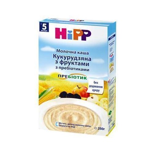 Каша Hipp 2953 молочная кукурузная с фруктами с пробиотиками (с 5 месяцев) 250 г - фото №1 Каша Hipp 2953 молочная кукурузная с фруктами с пробиотиками (с 5 месяцев) 250 г